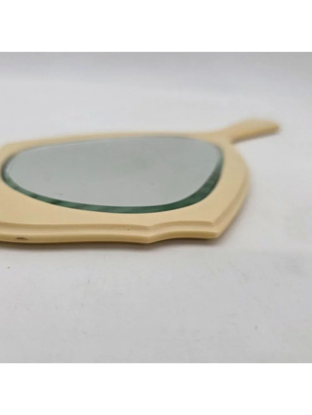 Vintage Ivory Celluloid Hand Mirror With Scalloped Edges by Lyra Lin Dubarry